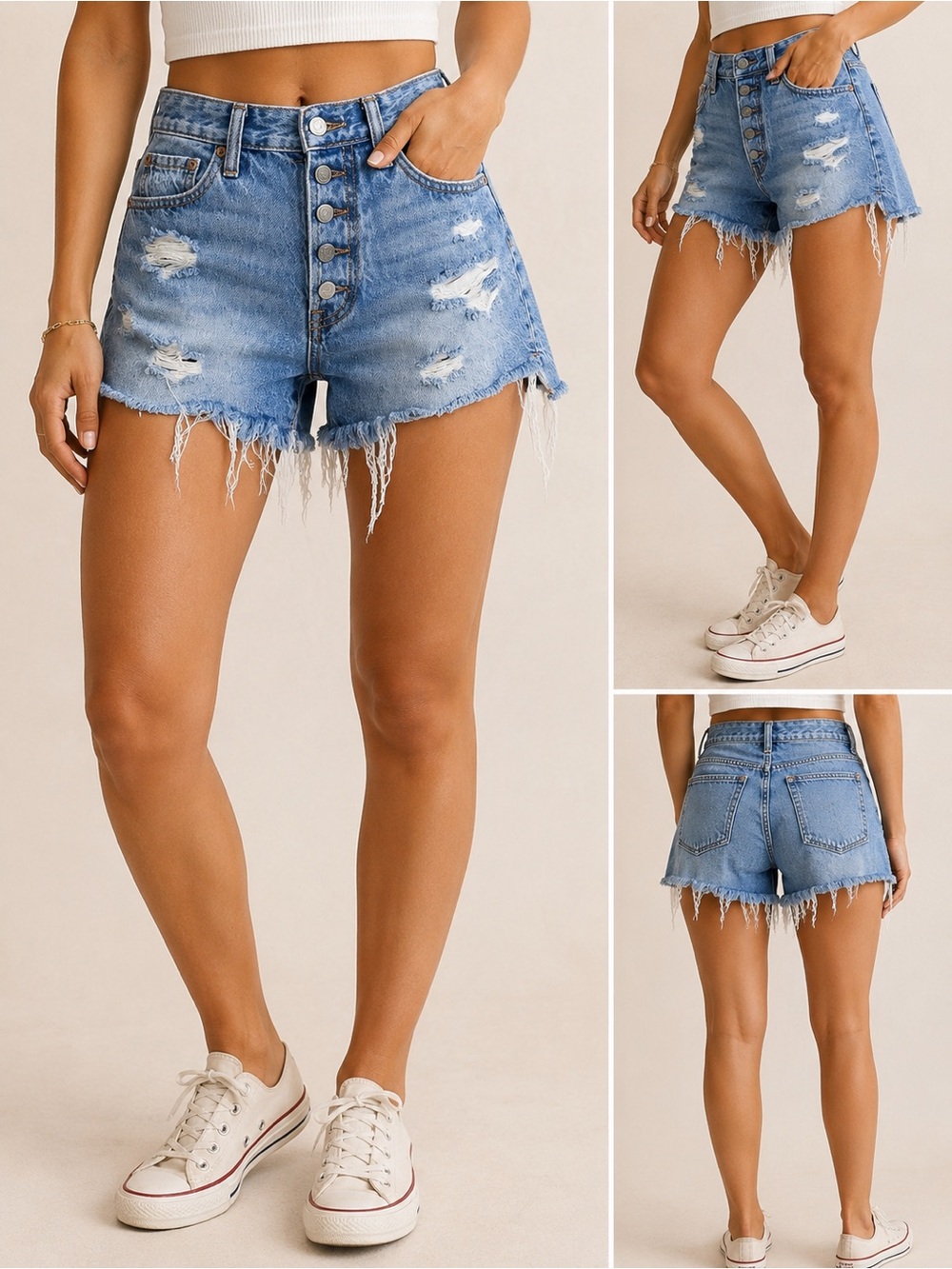 Aeropostale 90s High Rise Cut Off Denim Shorts Distressed Button Fly Size 00